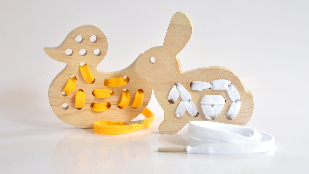 Wooden lacing toys