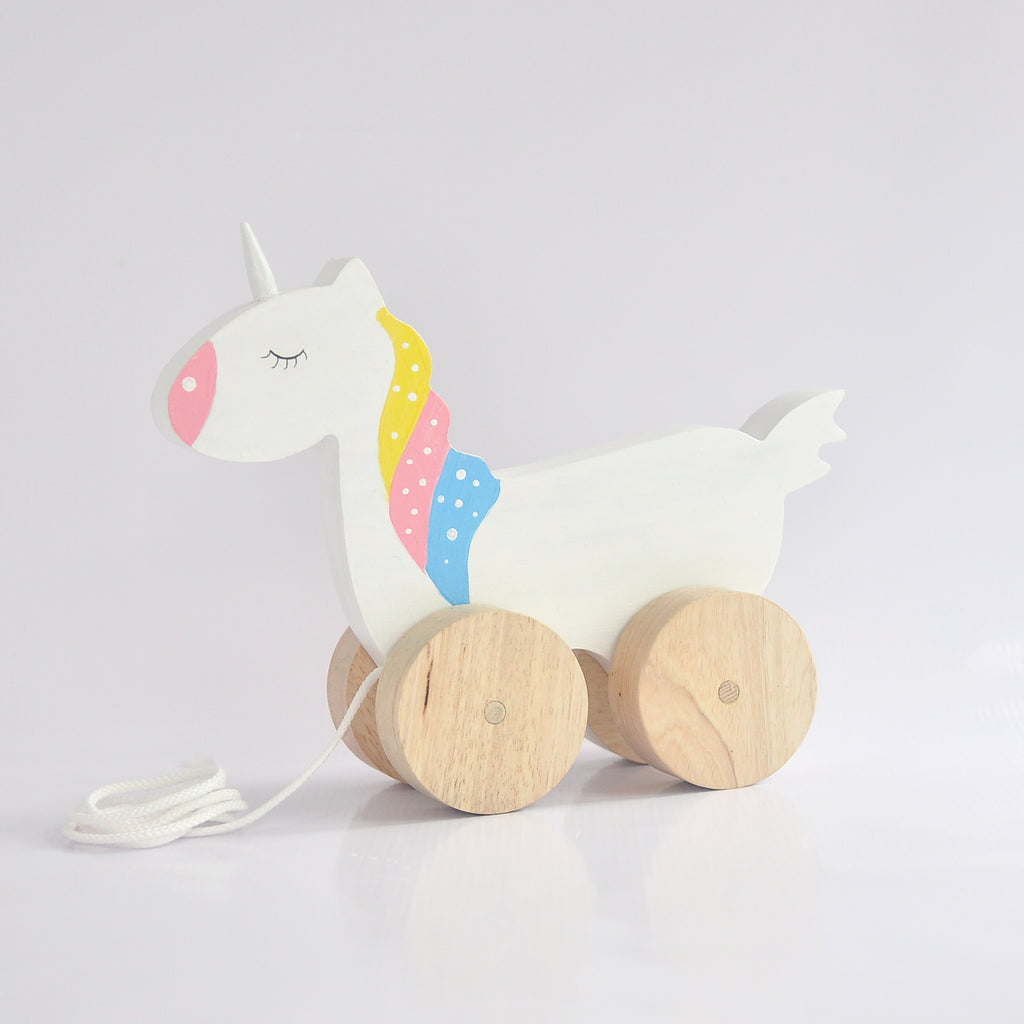 Unicorn Wooden Pull Toy - Pastel