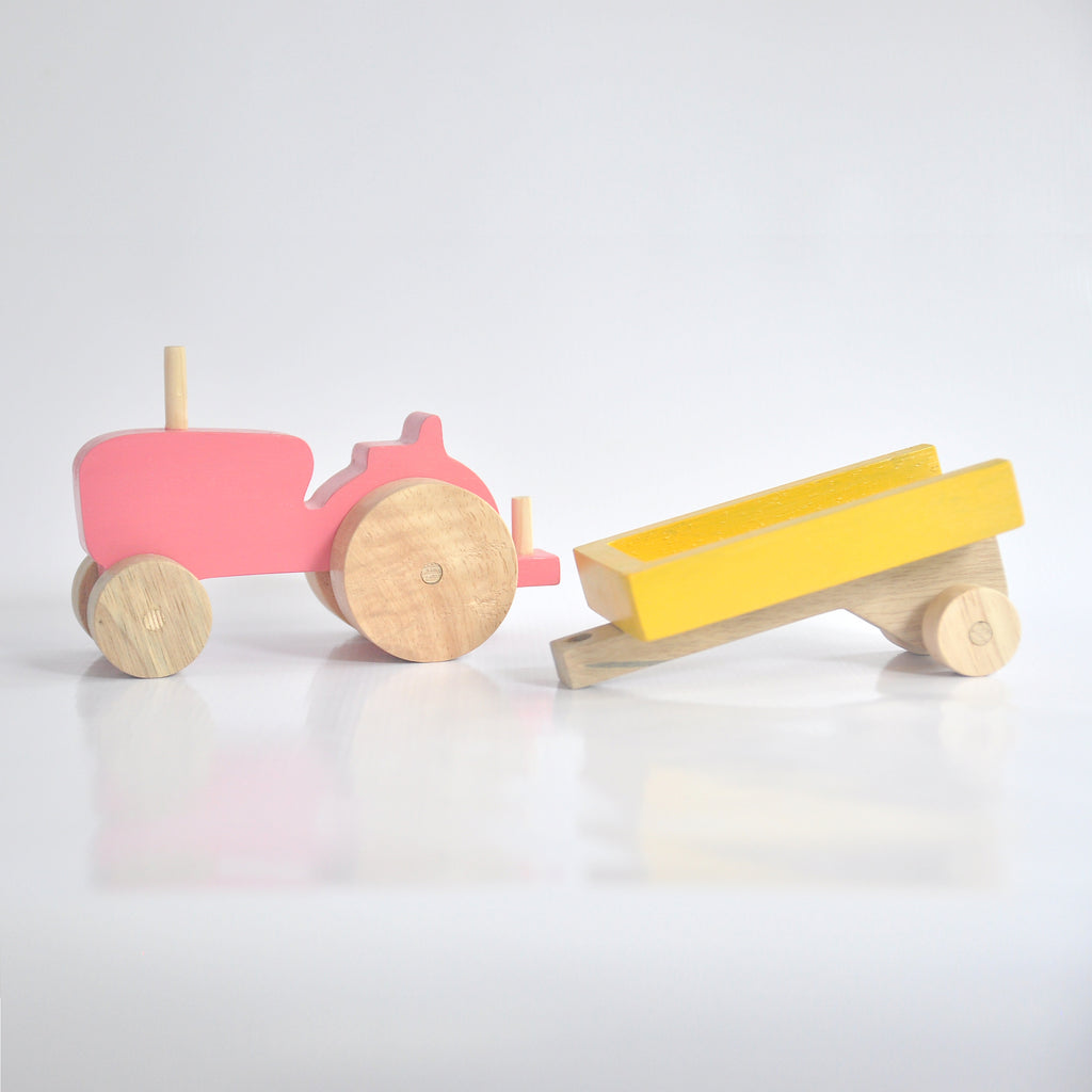 Wooden Toy Tractor with Trailer