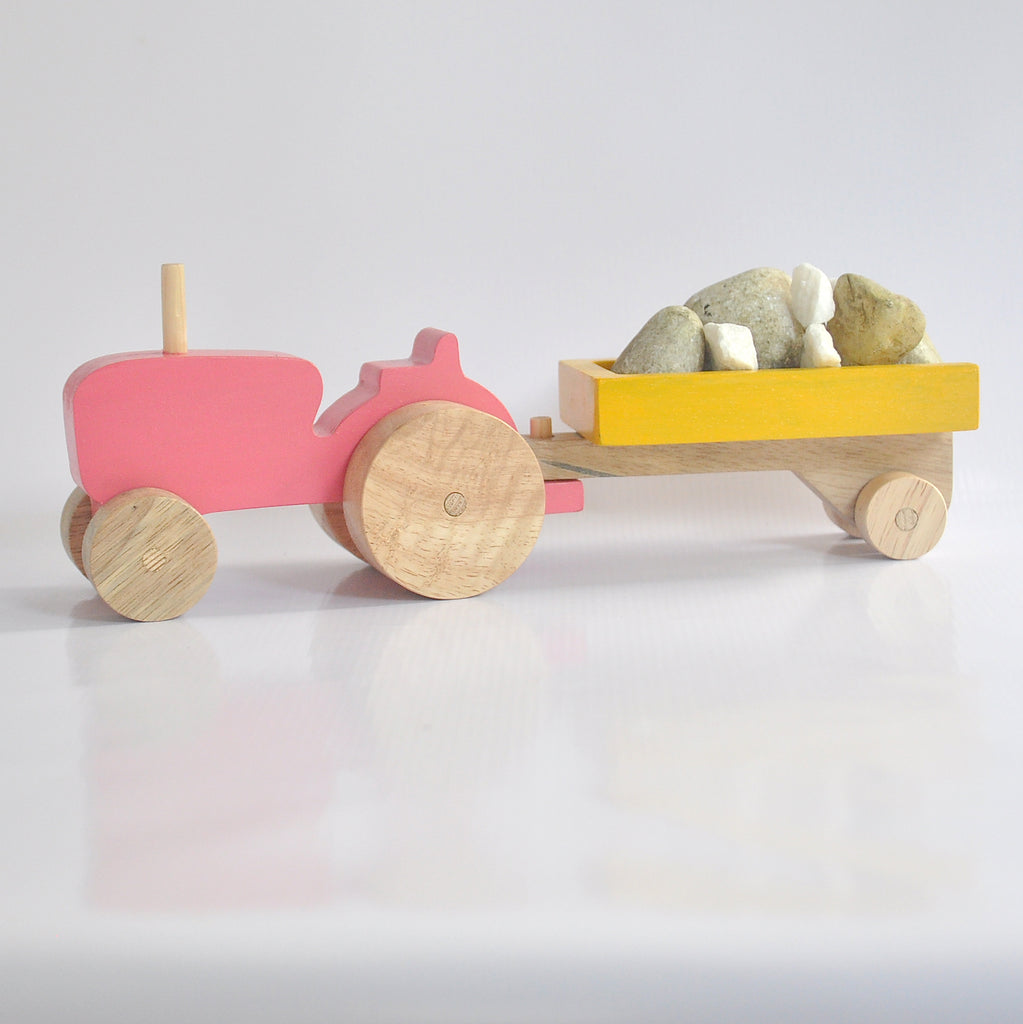Wooden Toy Tractor with Trailer