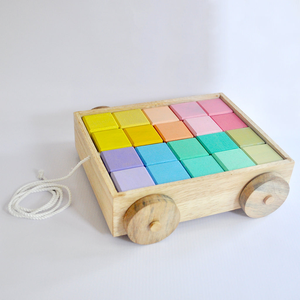 Wooden blocks and wooden cart