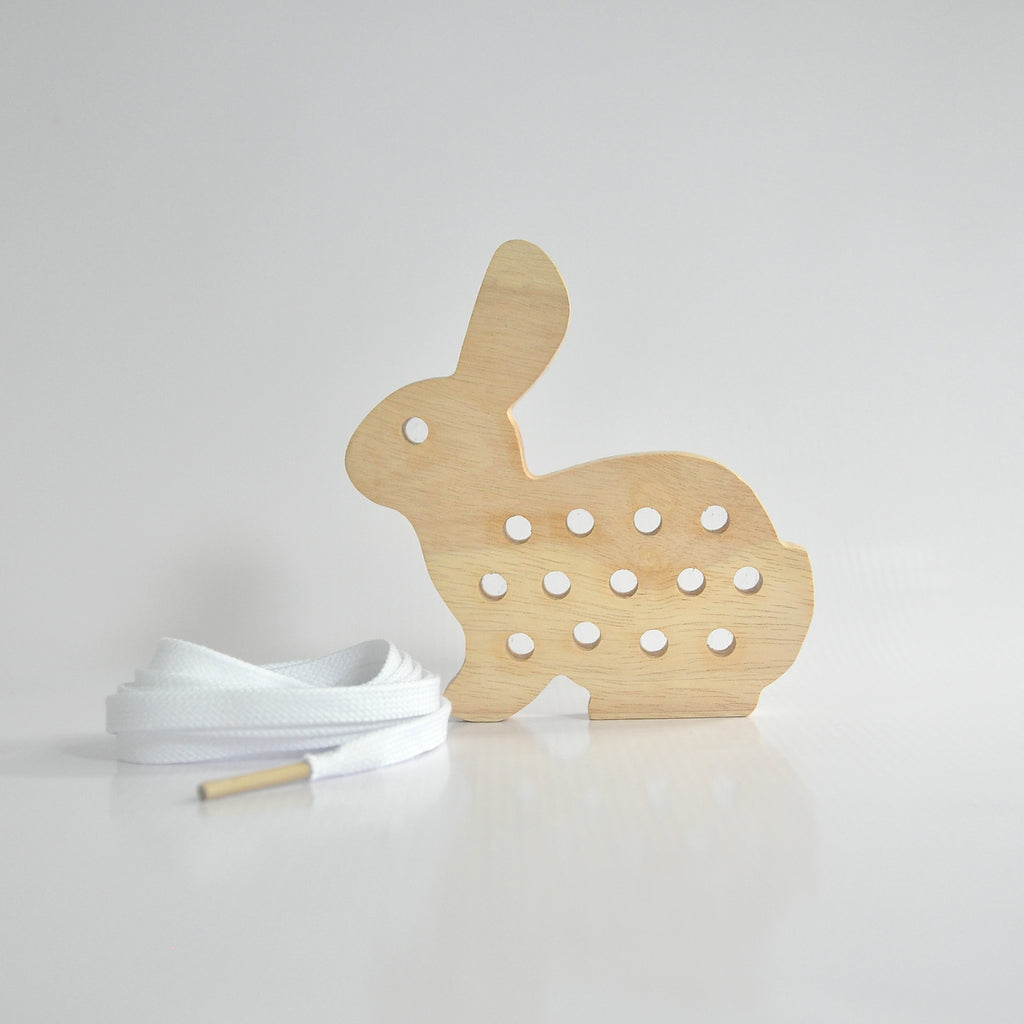 Wooden bunny lacing toy