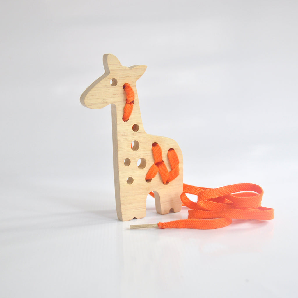 Wooden lacing toy