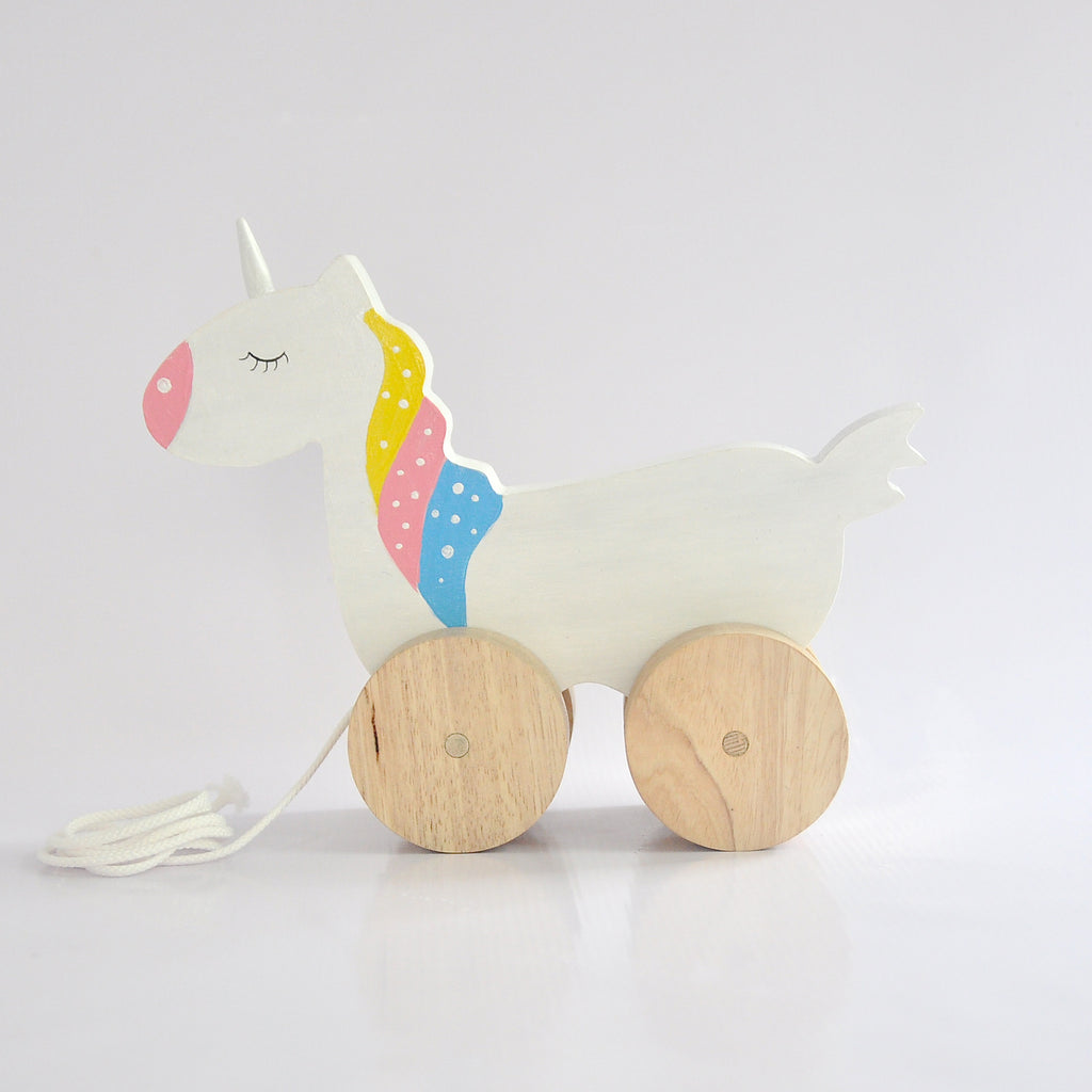 Unicorn Wooden Pull Toy - Pastel