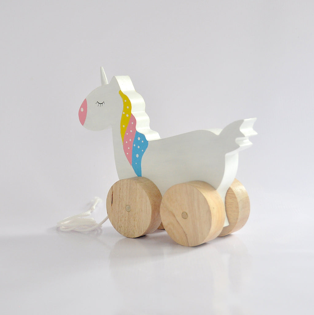 Unicorn Wooden Pull Toy - Pastel