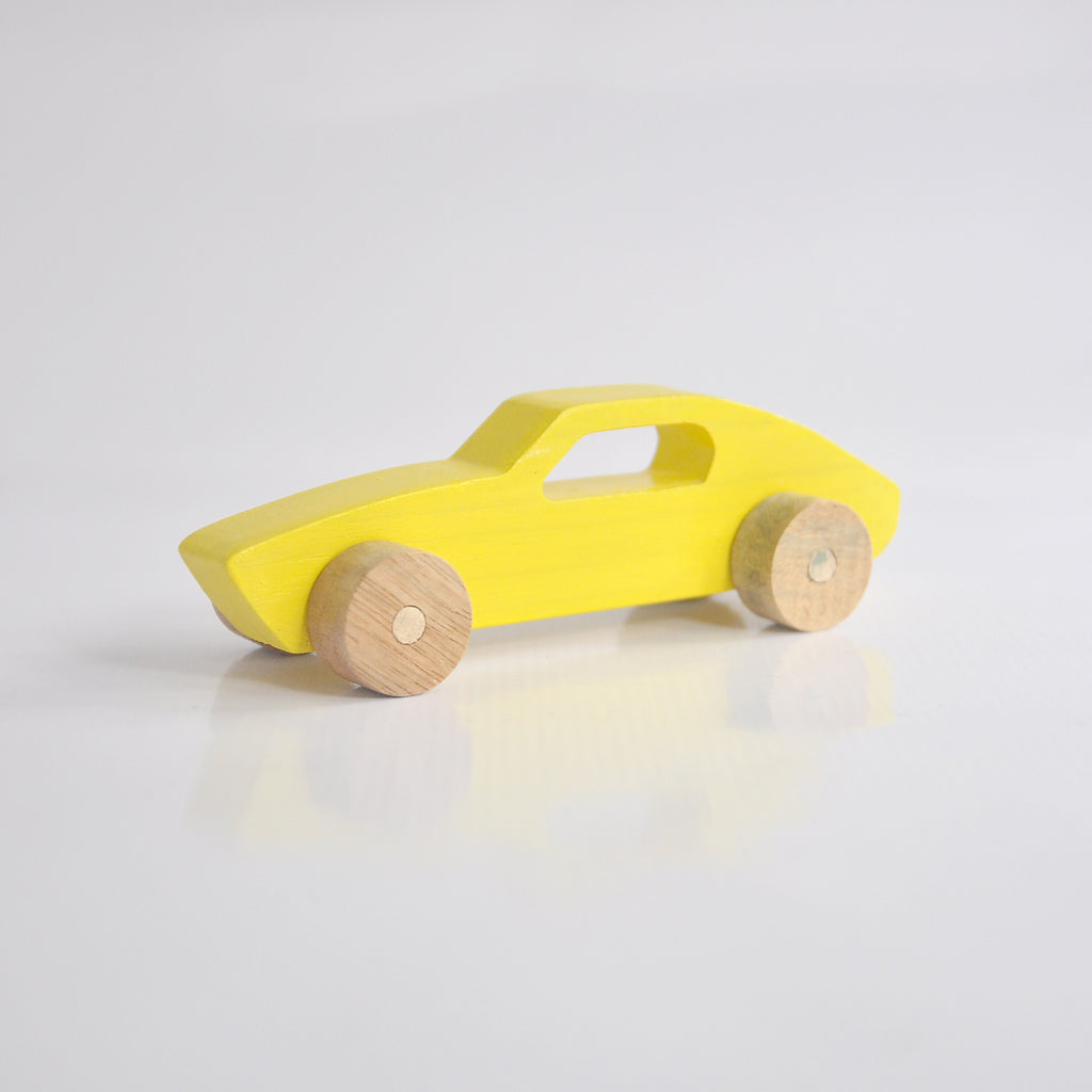 Wooden Yellow racing car toy